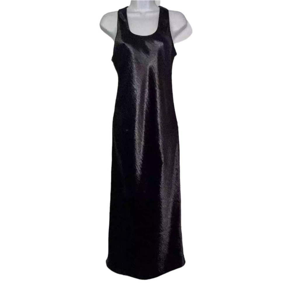 Banana Republic Black Satin Bias Cut Racer Back Midi Dress Women’s Medium NEW